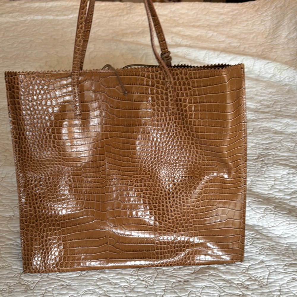 Suarez Brown Crocodile-Pattern Tote